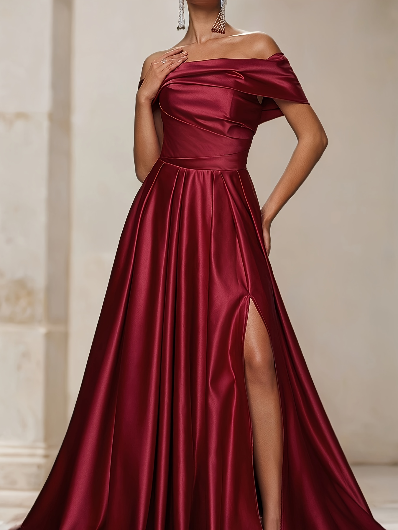 womens elegant shoulder formal evening gown pleated bust - Temu Germany