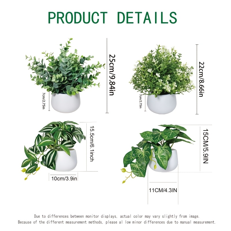 Image of 4pcs Simulation Green Plant Potted Set, Four-piece Artificial Potted Plant Set, Eucalyptus Grass Eyebrow White Arum Leaves With White Flower Pot Simulation , Suitable For Home, Office Desktop