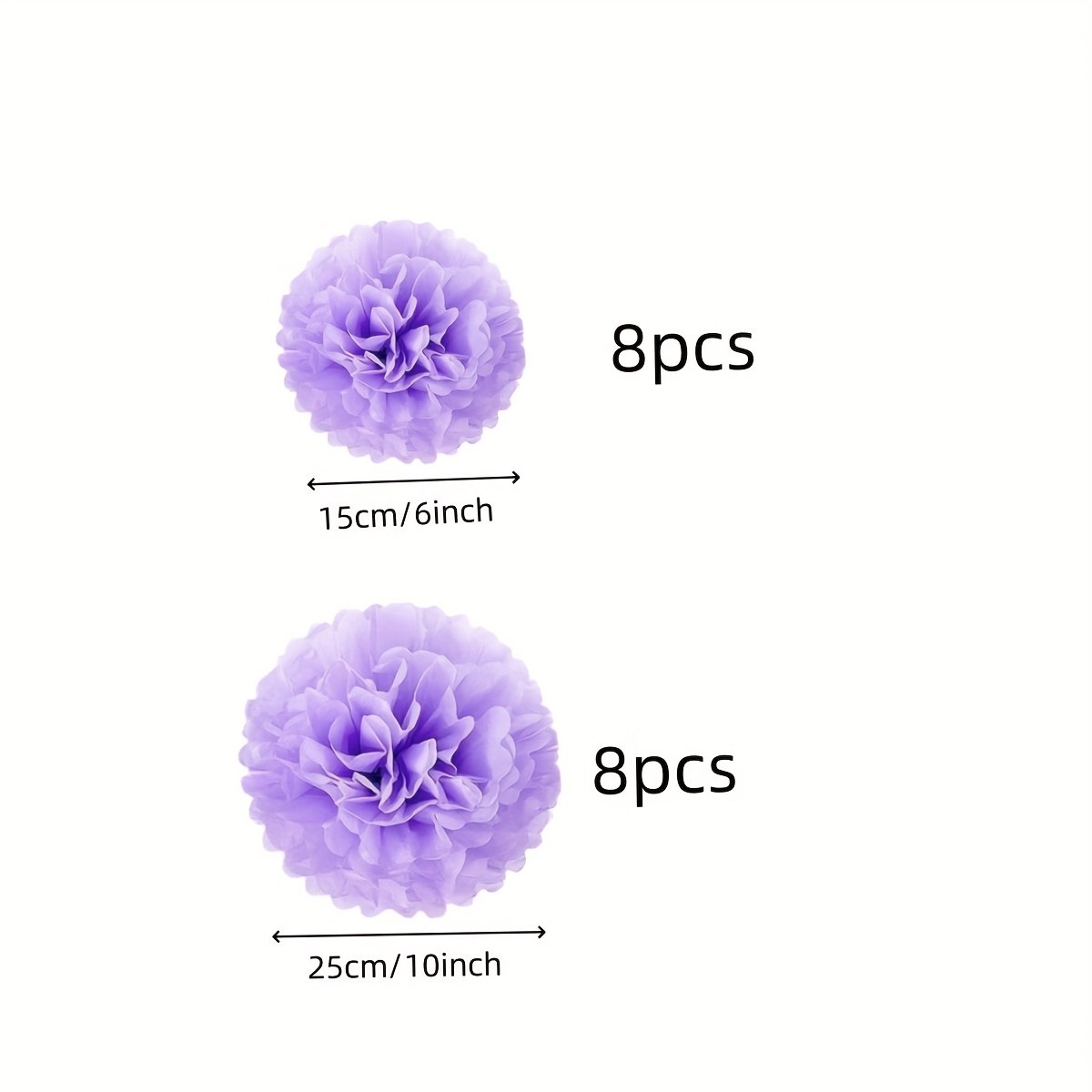 16pcs Purple Paper Pom Poms, Hanging Paper Flower Balls, Suitable For Weddings, Bridal Showers, Birthdays, New Year, Bachelorette Parties, Valentine's Day Party Background Decorations