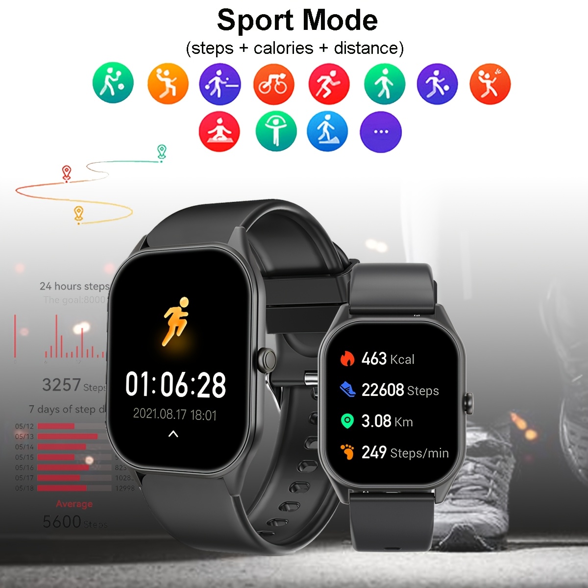 Ultra-Thin Smartwatch with 5.08cm AMOLED HD Full Touch Screen