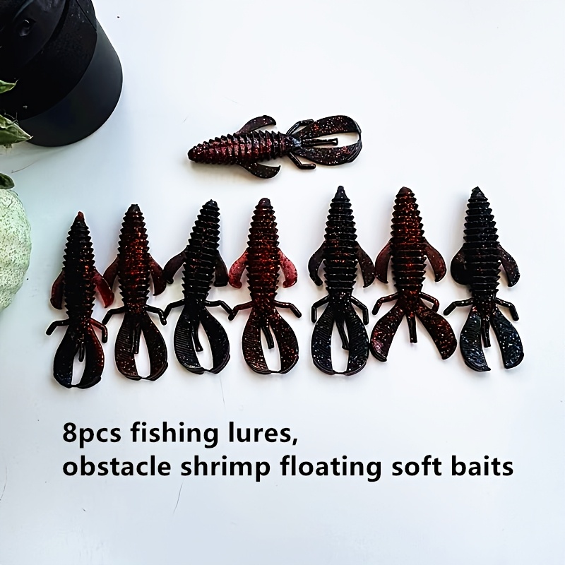 TEMU Lot de 8 leurres crevettes souples flottants obstacles, 0.13oz, plusieurs couleurs disponibles, appât de pêche Ned Rig, assortiment de couleurs