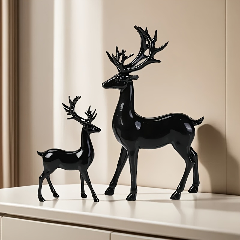 Image of Reindeer Sculpture Ornament, Black Christmas Deer Decor, Moose Reindeer Deer Sculpture, Office Desk Decoration, Modern Home Decor, Living Room, Bedroom, Best Gift For On Christmas