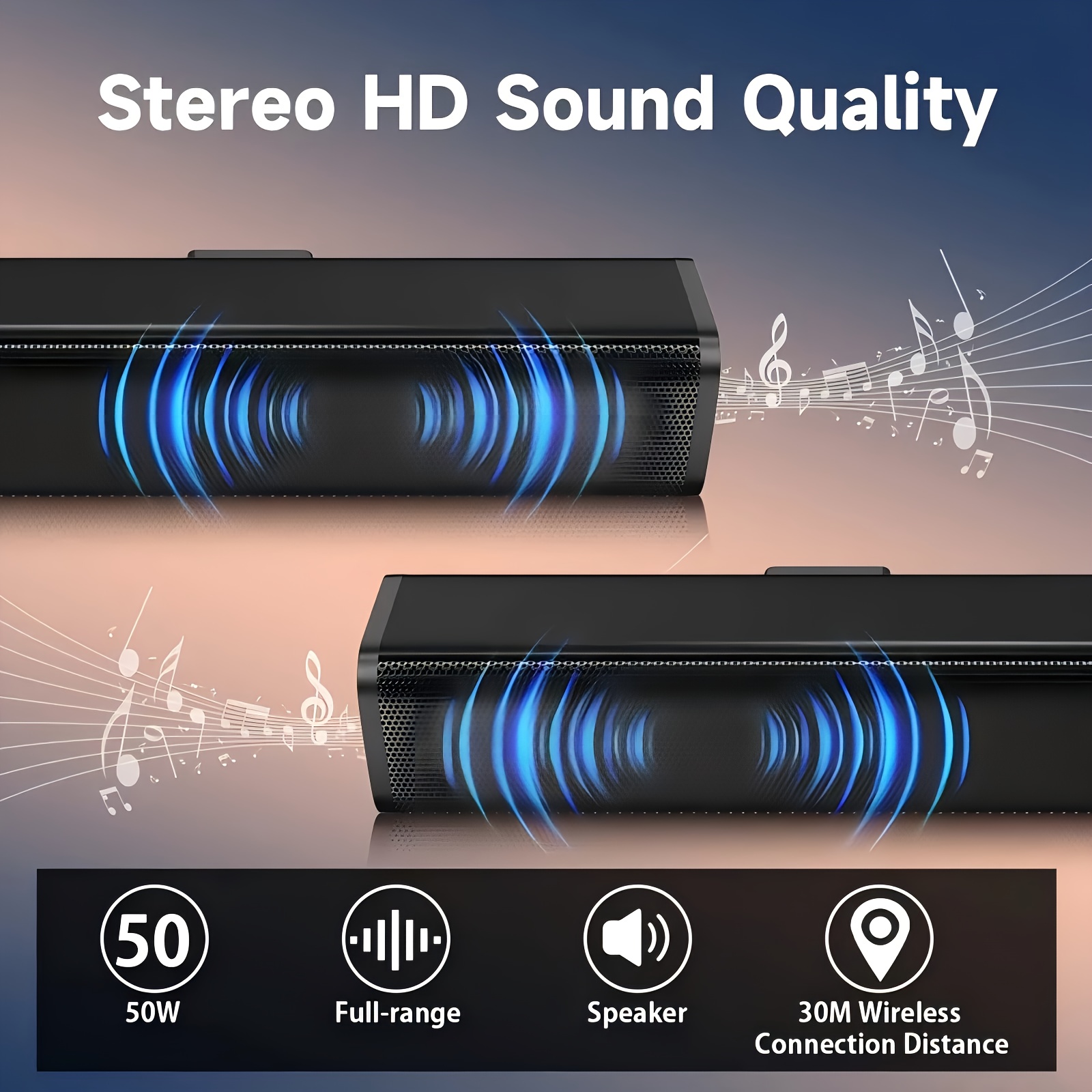 2025 Нов Модел, Саундбар, HIFI Качество на Звука, Домашен KTV, Стенен, Настолен, Висока Мощност. Саундбар, Безжичен Субуфер, Система за Съраунд Звук, Подходящ за Телевизори, Смартфони, Таблети, Компютри, Игрови Конзоли, Музикални Плейъри, DVD Плейъри