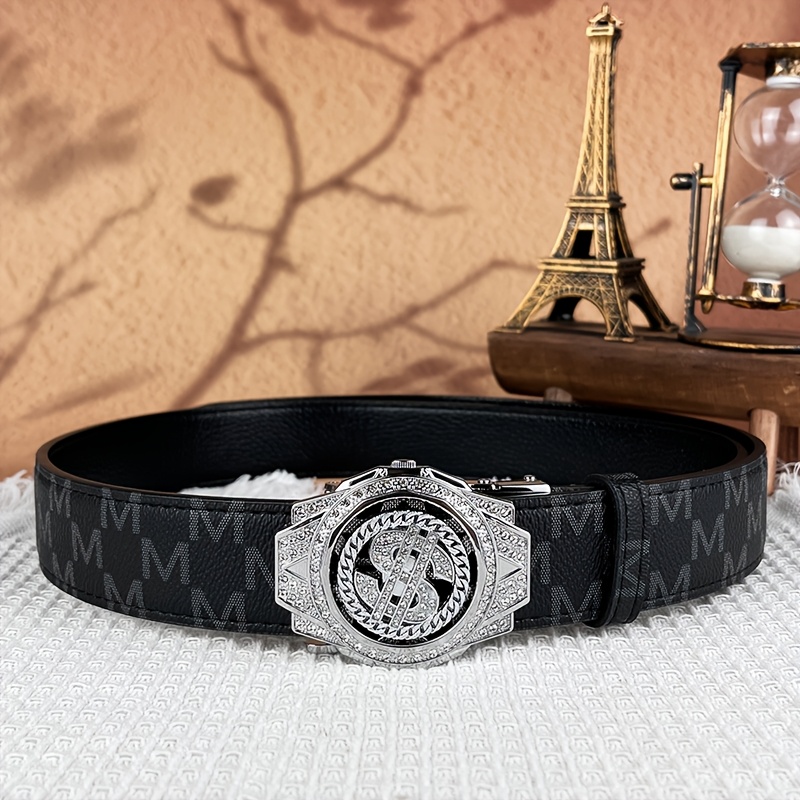 TEMU Fashion Embossed Belt, In Black, Brown, And White, Featuring A Golden And Silvery Alloy , With A 3.5cm Width Suitable For Men And Women.