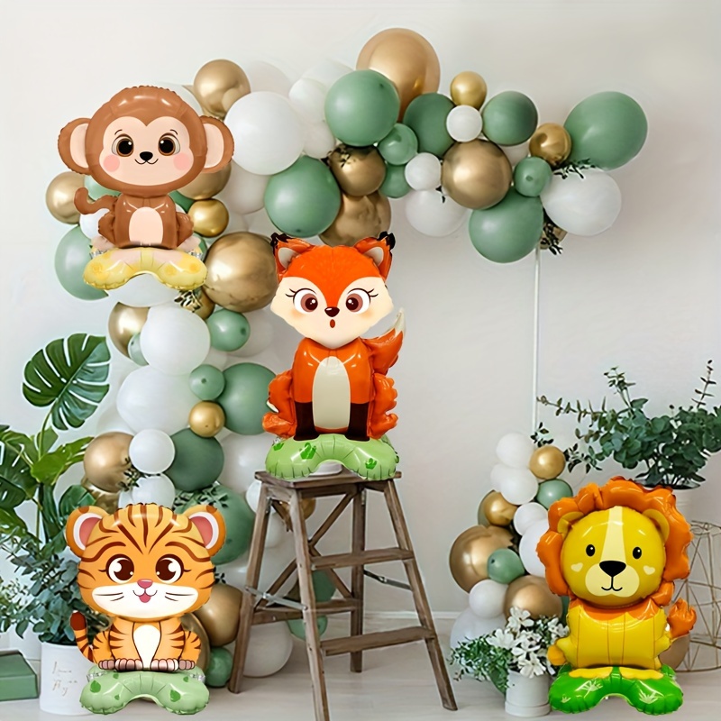 

Jungle Animal Balloons: 4 Pcs - 24 Inch Monkey, Tiger, Fox, And Lion Combination Party Decorations For Summer Gatherings, Birthday Parties, And More