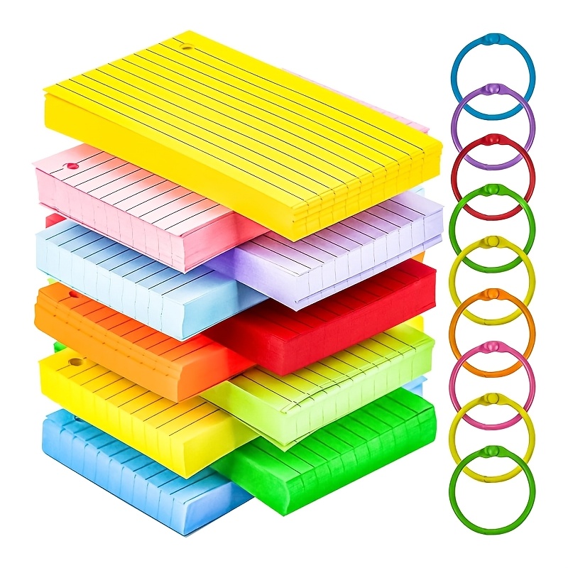 

6pcs Index Card Flash Card, With Colored Binder Ring, 6-color Color Rules Punching Lining Learning Records To-do List Suitable For Home, School, Office Supplies (300 Sheets)