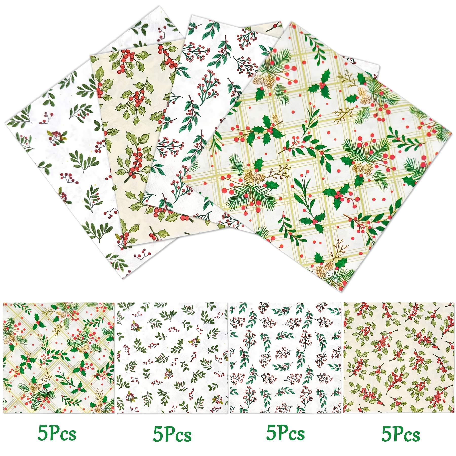 TEMU 20 Pack 4 Styles Chinese-style Christmas Holly Leaf Suitable For Diy Crafts, Sheets (13"), Double-sided Suitable For Holiday Parties, Birthdays,