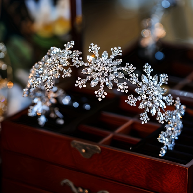 

Elegant Snowflake Rhinestone Tiara - Luxurious Crystal Crown Headband For Weddings & Parties, Hand-wash Only