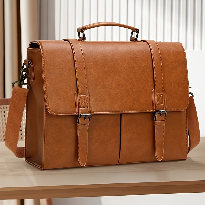 

1pc 15.6-inch Laptop Storage Briefcase, Waterproof Lightweight Pu Leather Tote Bag, Vintage Business Handbag