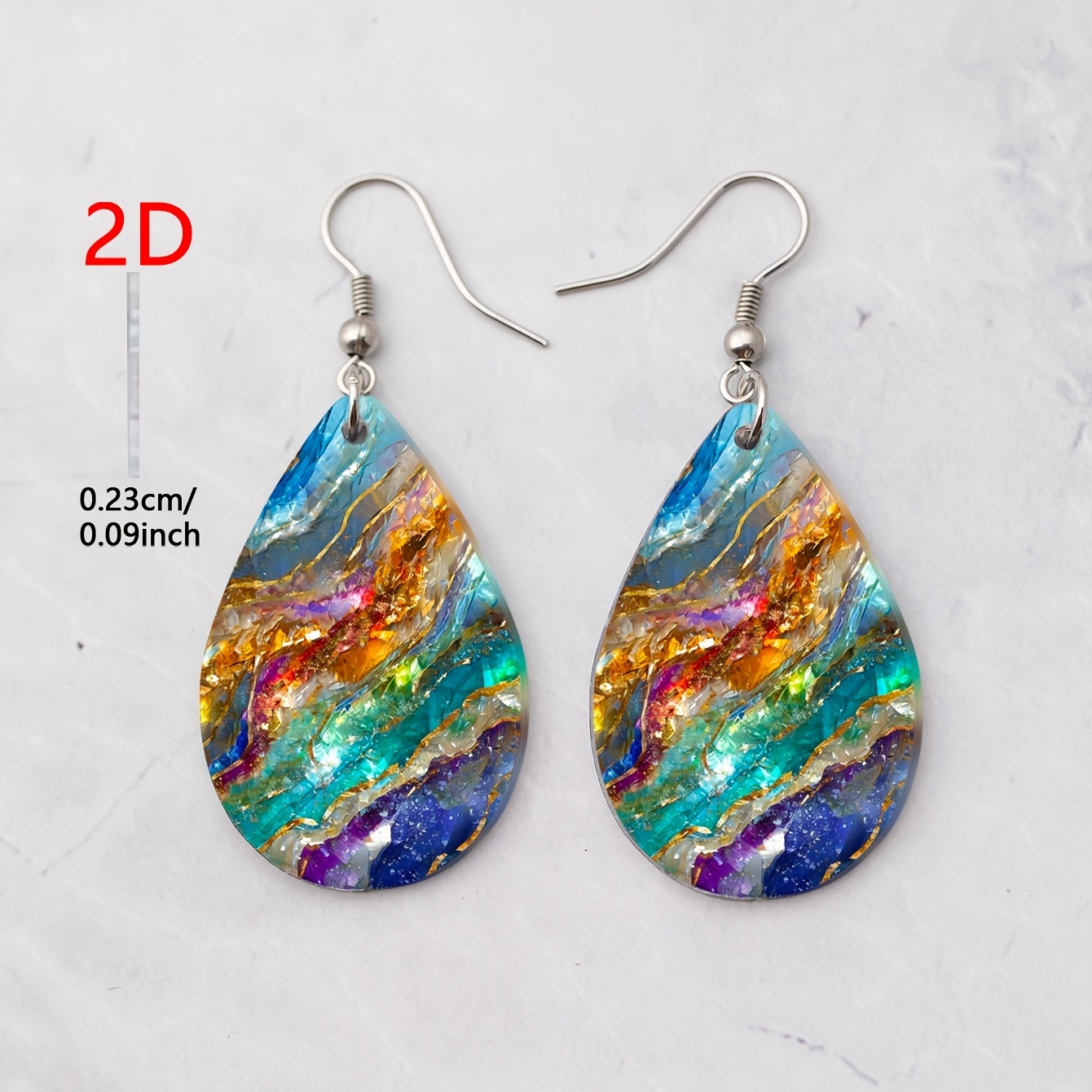 Women's Luxurious Shimmering Marble Texture Drop Earrings, Elegant Style
