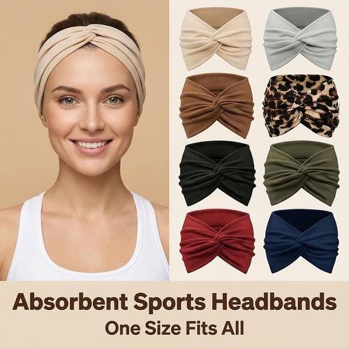 imagen del artículo 8 unidades por paquete de diademas elásticas para mujer, diademas deportivas antideslizantes y absorbentes de / diademas y trenzadas, adecuadas para , yoga, entrenamientos de running y pañuelos para deportes de pelota