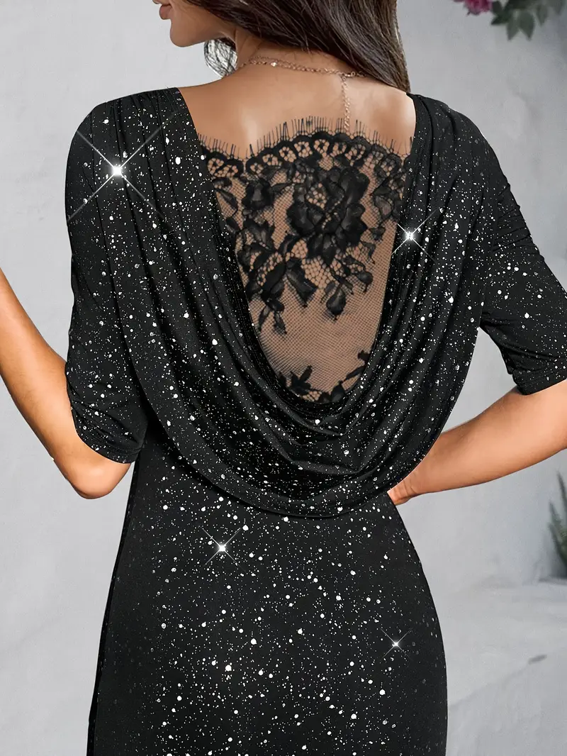 womens evening dress silvery foil dress backless lace - Temu Norway womens evening dress silvery foil dress backless lace - Temu Norway