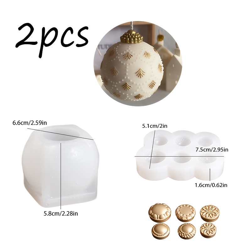 TEMU 2pcs Set - Resin Silicone Molds, Assorted-style Spherical Candle Silicone Mold Set, Round Spherical Candle Jar Mold And 6-compartment Embossed