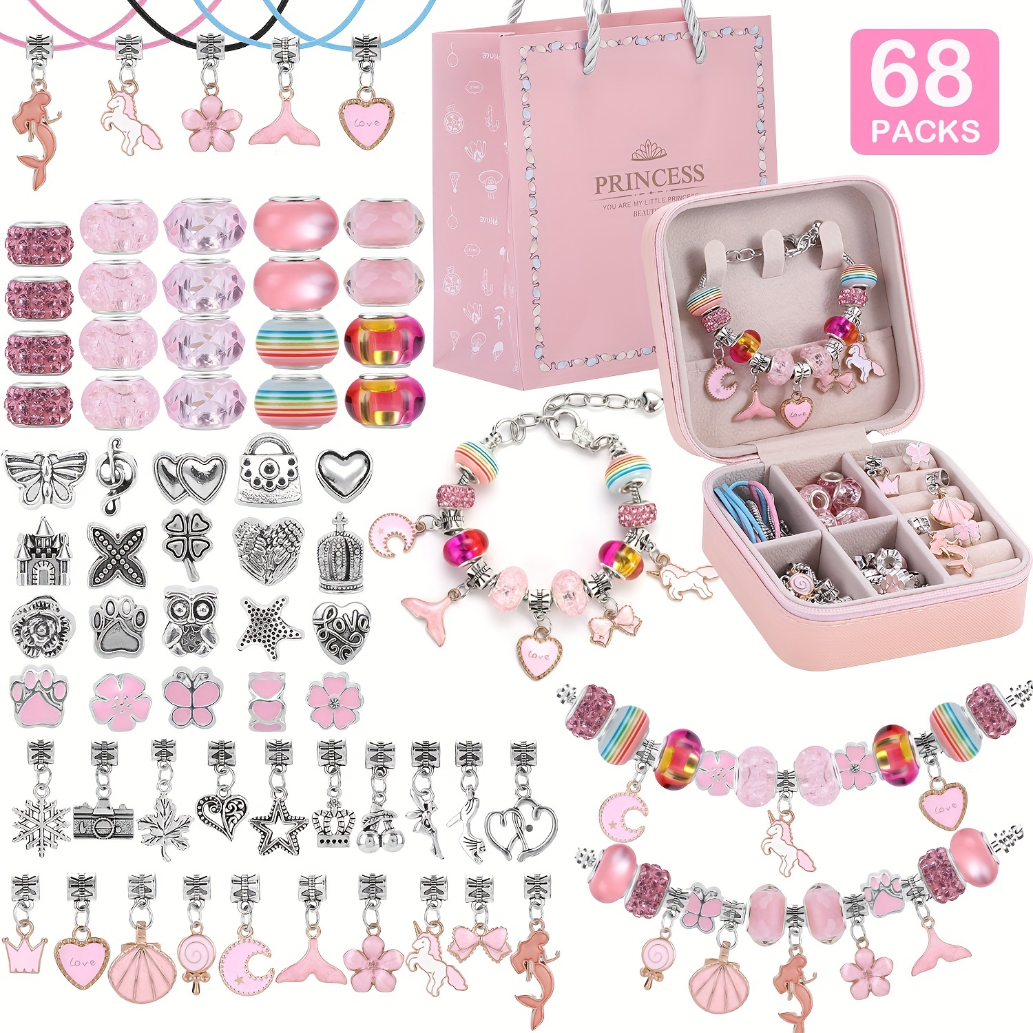 

68pcs Bracelet Kit - Set Unicorn & , Portable Organizer Box - For & Christmas Gifts