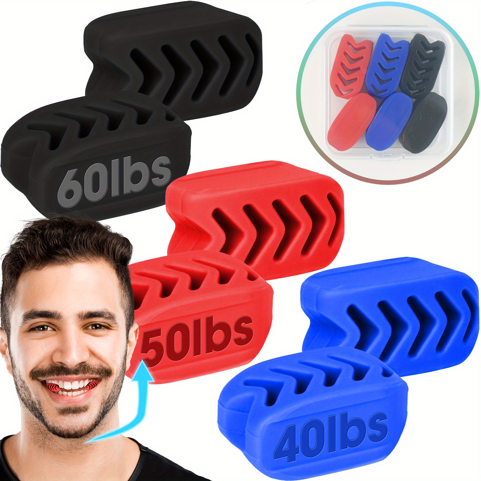 

Upgraded Fish-bone Design Jaw Exerciser For Men & Women, 6pcs, 3 Resistance Levels(40/50/60lbs), 100% Bpa-free Silicone Jaw Trainer, Facial Muscle Trainer, Jawline Exerciser, Strengthener And Shaper