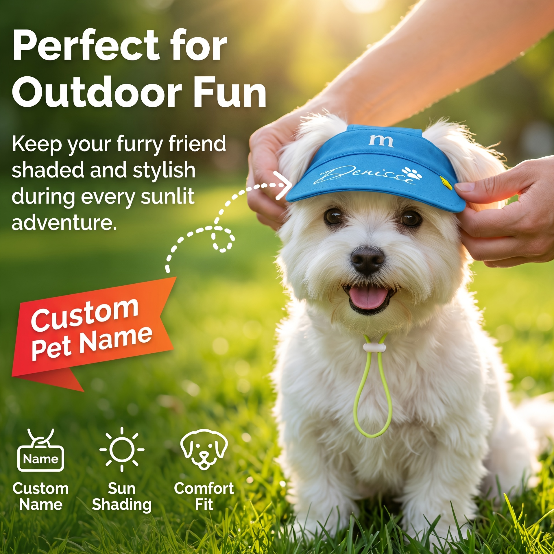 TEMU Customizable Name Pet Sun Hat, Cat And Dog Summer Sun Protection Bucket Hat, Adjustable Ear- Sun Hat For Small Dogs And Cats, Breathable Outdoor