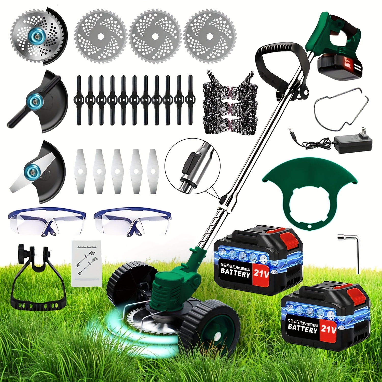TEMU Portable Cordless Electric Lawnmower For Home Use, Garden Weeder/cordless Trimmer, With 3 Blade Types And 1/2 High-capacity Lithium Batteries,