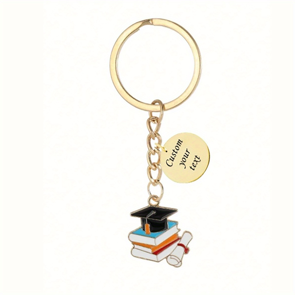 TEMU Ciondolo Personalizzato con Testo - 1 Portachiavi Smaltato con Cappello di Laurea e Testo Decorato - Regalo di Laurea, Regalo per Compagni di