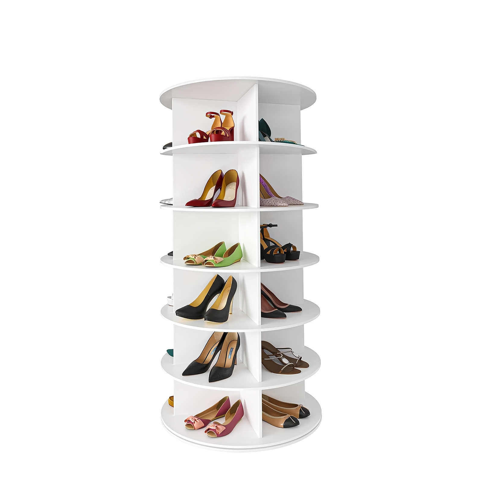 TEMU 6 Tier Rotating Shoe Rack Tower, Spinning Shoe Display Lazy Susan, Revolving 360 Shoe Rack Storage Round Carousel, Vertical Handbag Rotate Shoes