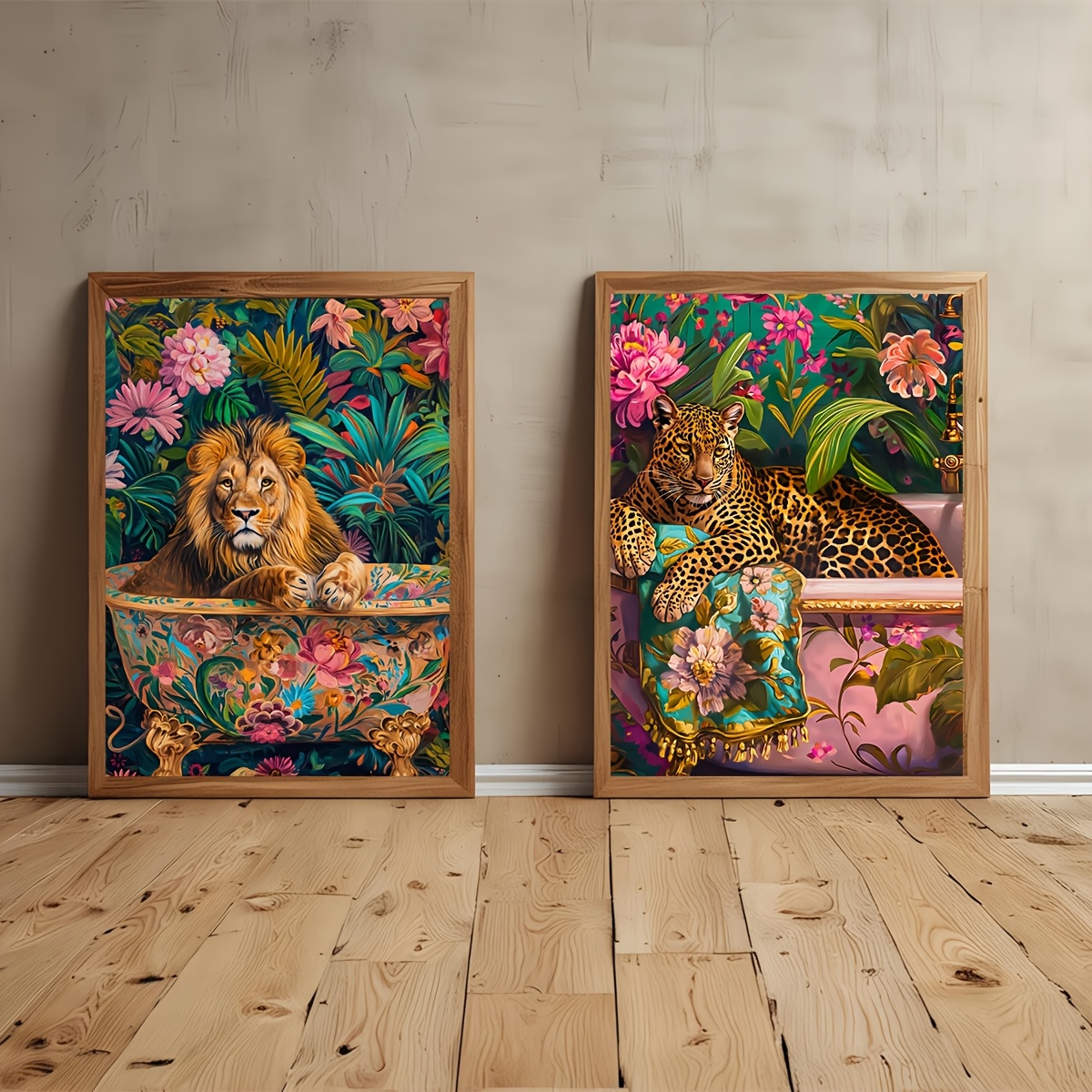 

2pcs Canvas Poster, , Style Flower, Lion In Bathtub Print, Wall Art Canvas Painting, Bedroom Living Room Wall Decor, Kitchen Hallway Wall Decor, Modern Wall Decor Gift