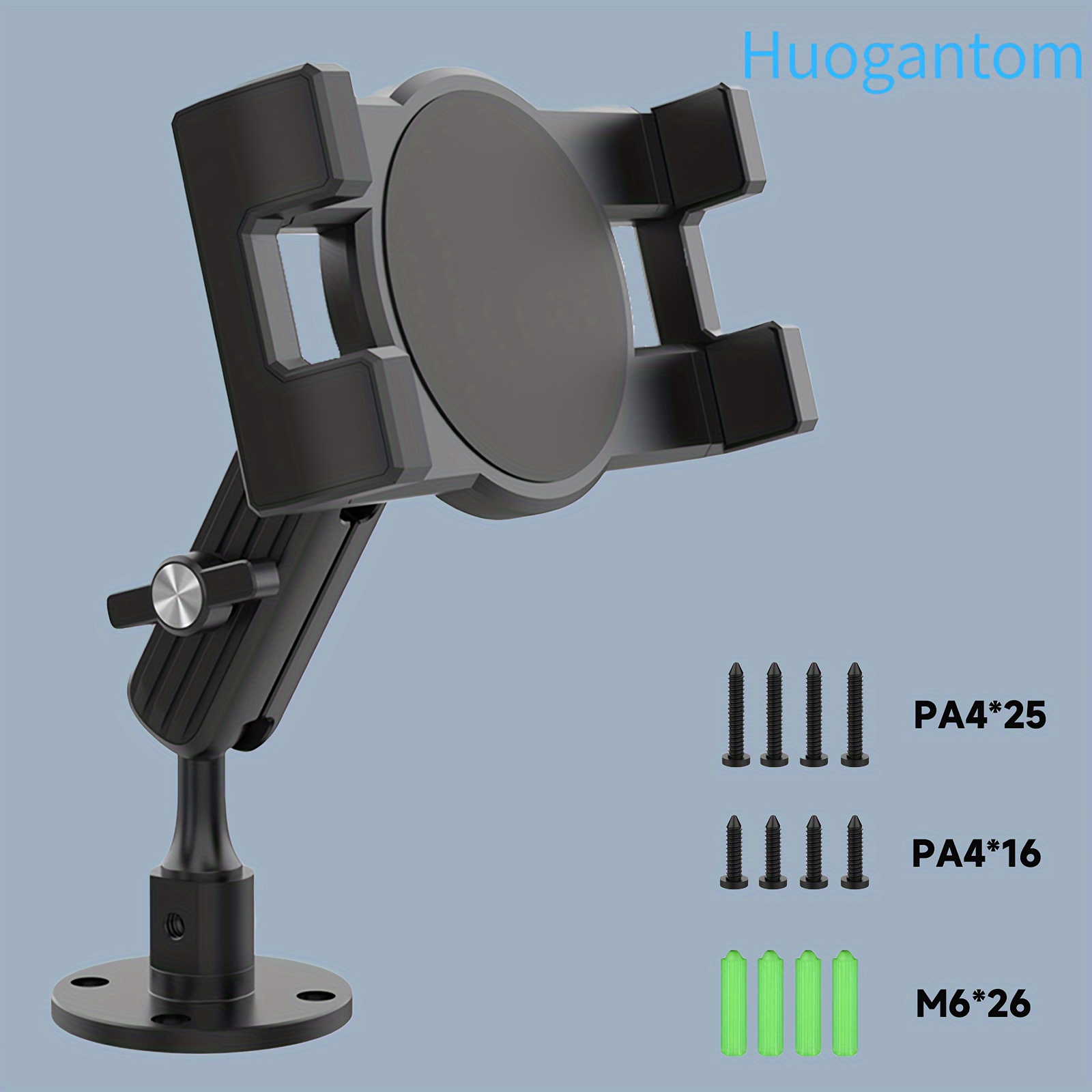 

1pc Huogantom Aluminum Alloy Tablet Stand, 360° Rotatable Drill Base Car Mount, Heavy Duty Dashboard Holder For Tablets/phones (4.7"-12.9"), Universal For Desks, Walls, Trucks