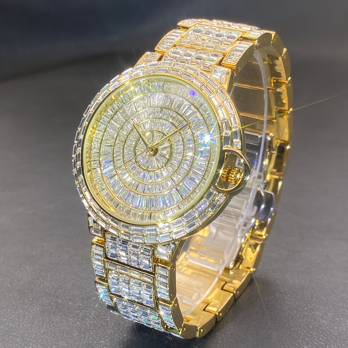 Luxury Men's Square Ice Watch with Rhinestones