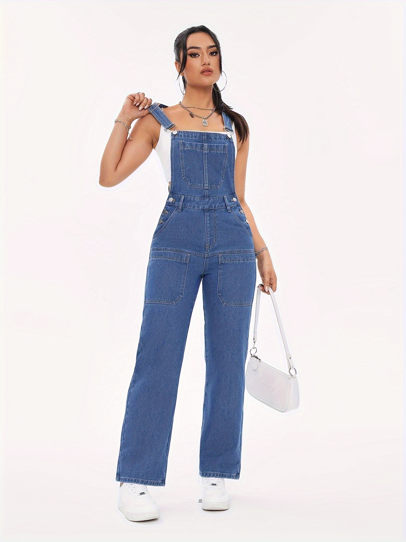 women's casual sleeveless denim jumpsuit wide leg relaxed Temu