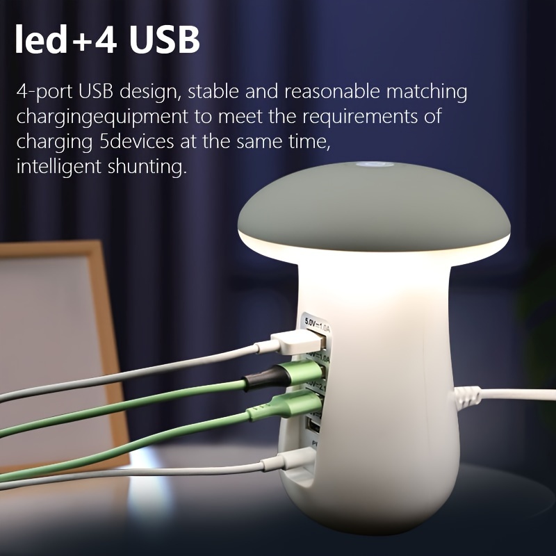 

5-port Mushroom Lamp Fast Charging Wireless Charger Pd Interface Intelligent Led Desk Lamp Desktop Charging Stand Wireless Charging 5- Charging Mushroom Lamp