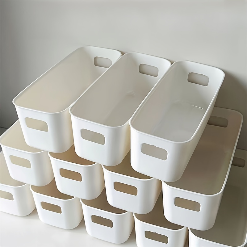 

1pc Premium Thickened Plastic Storage Bins, Cream Luxury Style Desk Organizer For Cosmetics, Toys, Clutter, Kitchen Utensils, Multipurpose Rectangular Basket