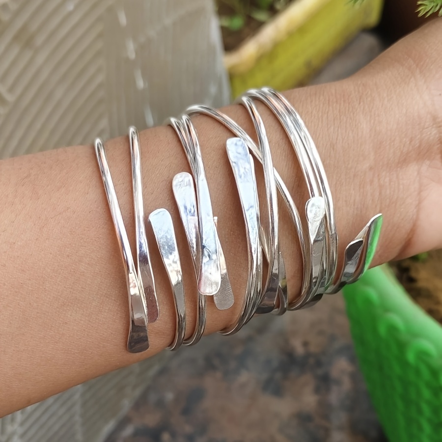 

5pcs/set Vintage Style Adjustable Silvery Cuff Bangles For Women - Alloy Stacking Bracelets, Ideal For And Vacation - Jewelry Gift