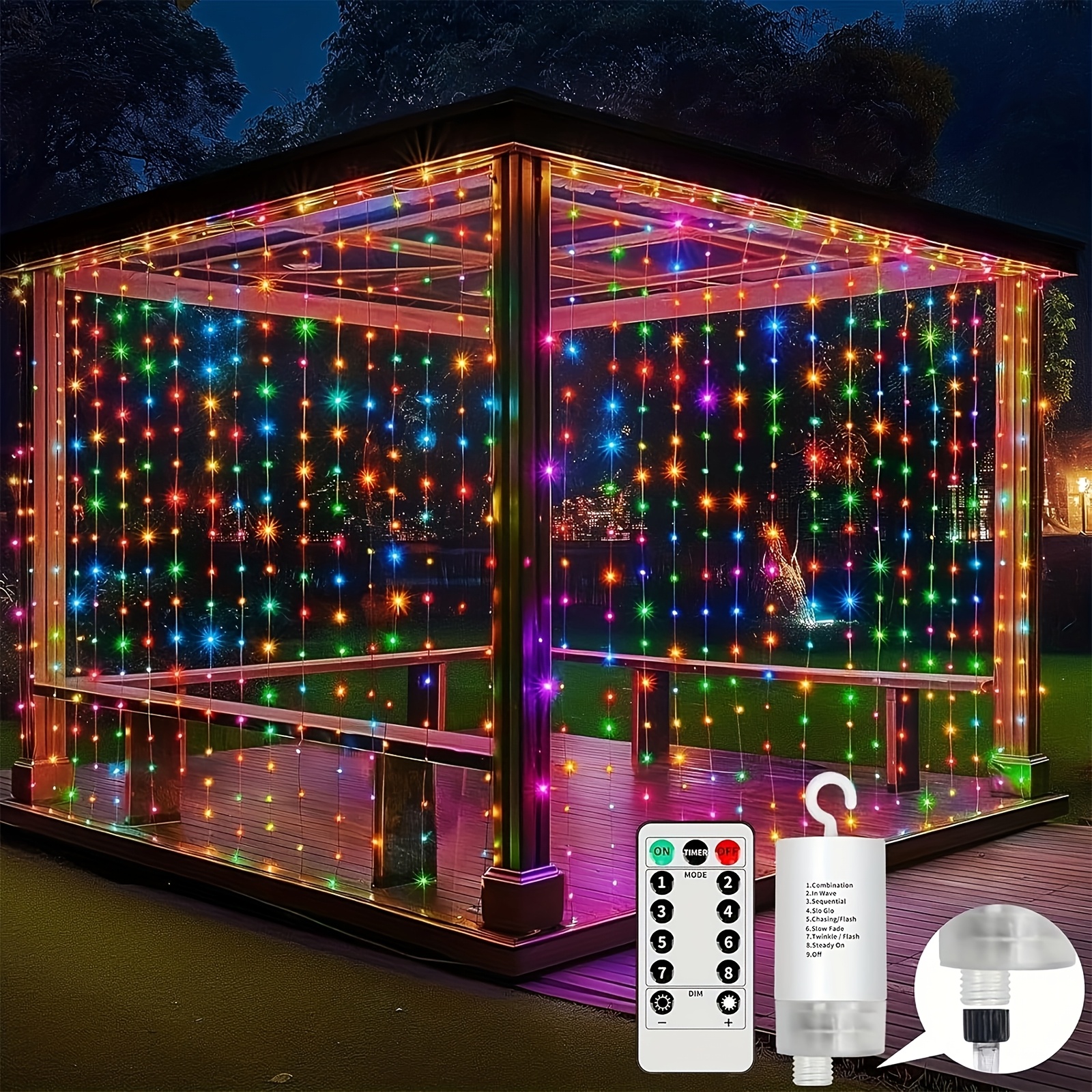 TEMU 600led Battery Powered Curtain Lights 20x10ft Multicolor Hanging Battery Curtain String Lights Indoor With Remote Control, Colorful Curtain
