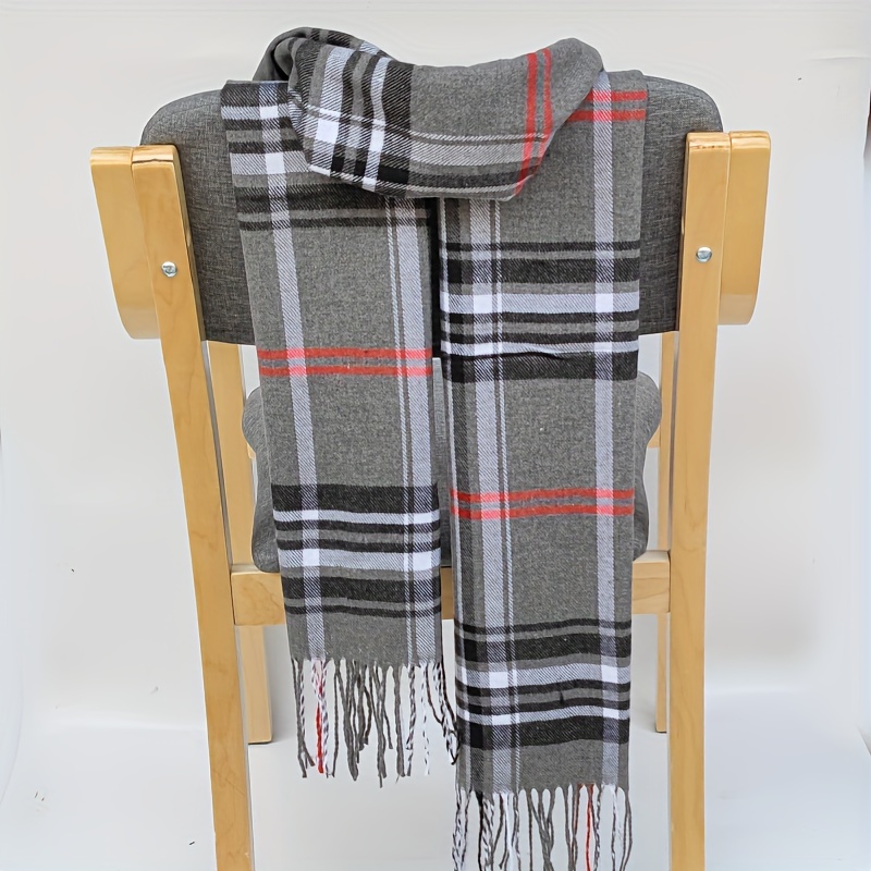 Men's Classic Arrival Winter Scarf - Plaid Pattern, Tassel Edge, Soft Artificial Cashmere, Brown