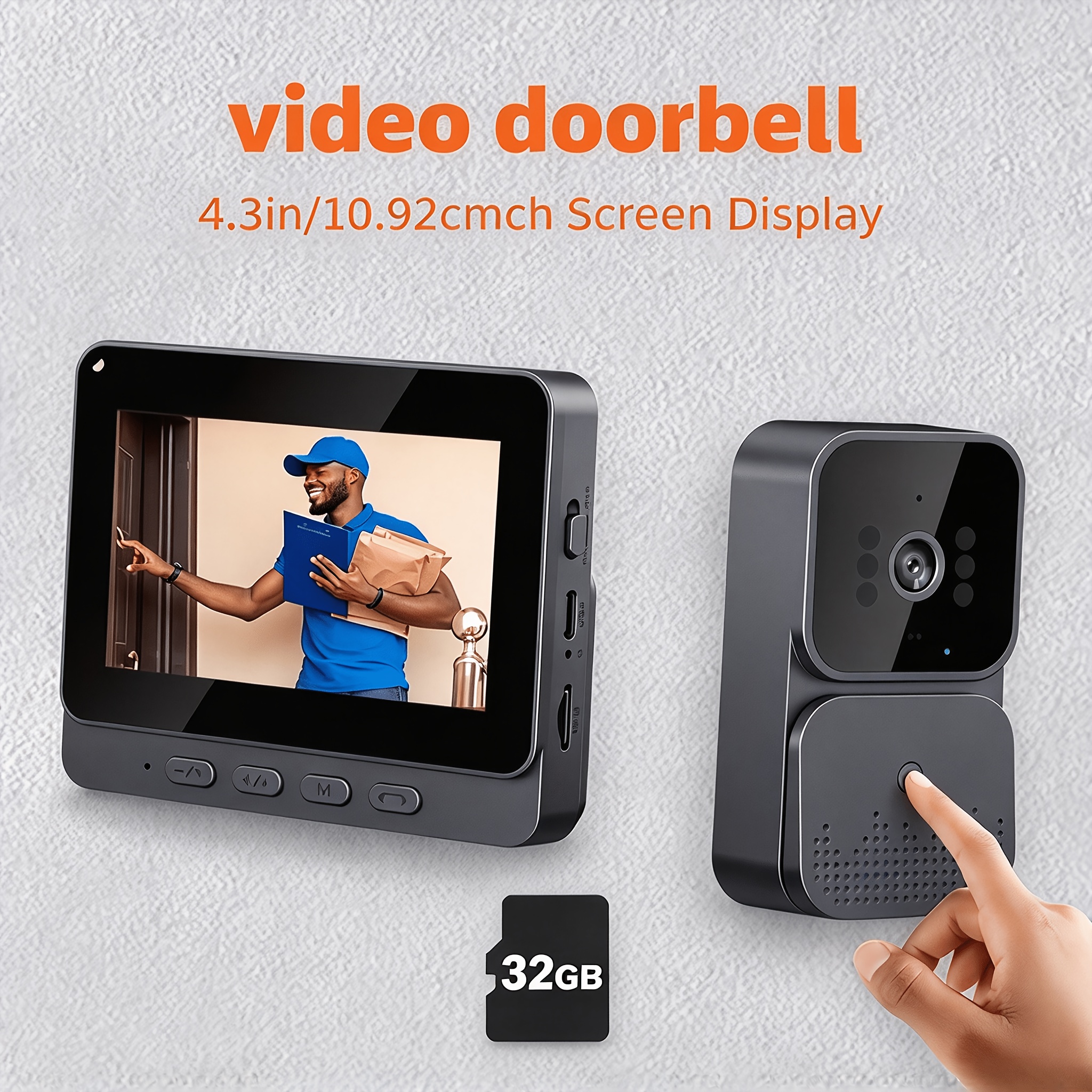 TEMU Caméra de Porte, Sonnette Vidéo Intelligente, Sonnette Vidéo Fil, Angle 170°, Audio Bidirectionnel, Fonction Vision , Installation Facile et