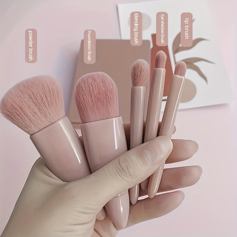 

5-piece Oval Makeup Brush Set With Mirror - Nylon Bristles For All Skin Types, Fragrance-free, Ideal For Foundation, Blush & Eyeshadow
