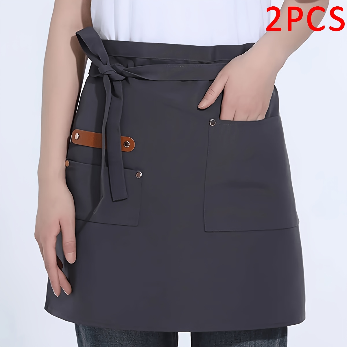 TEMU Customizable Image 2pcs Kitchen Canvas Apron, Women's Restaurant Waitress Apron, Extended Waist Belt Reinforced , Half Apron