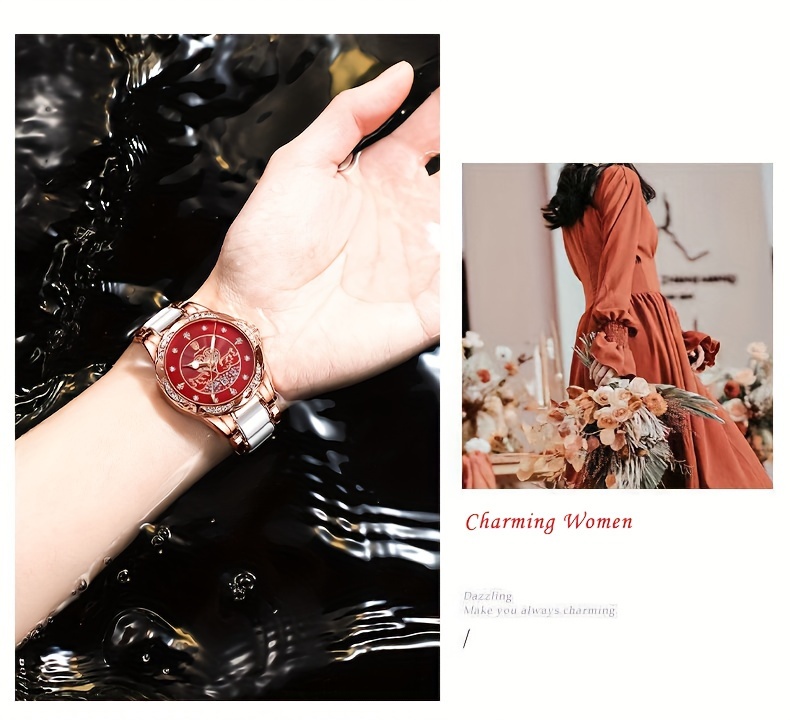elegant womens quartz watch stainless   calendar feature fashionable design with pink and white accents casual wristwatch elegant   precise   alloy case watch details 9