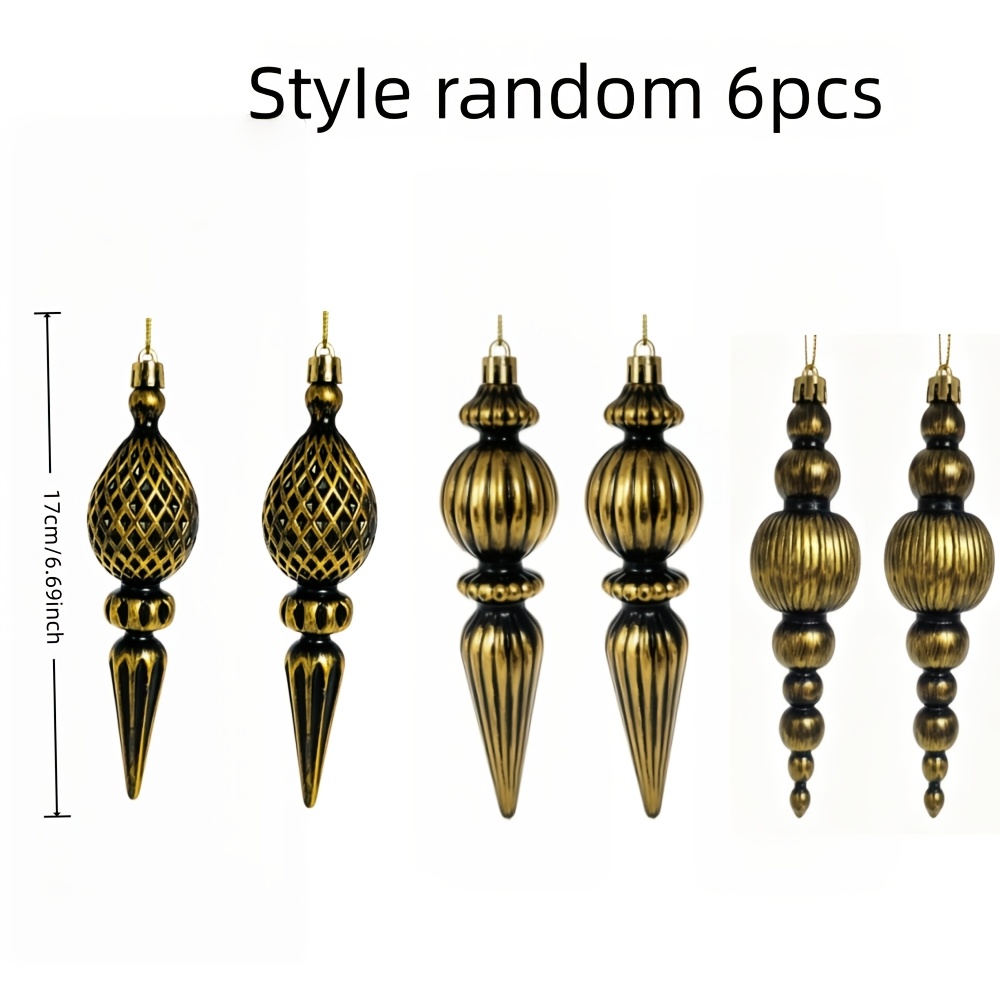 TEMU Neue Weihnachtsdekoration Anhänger, Unregelmäßige Anhänger 6 Stück/17 cm, Retro-Stil, Exquisit und Langlebig, Premium Schwarz und Gold Farbe,