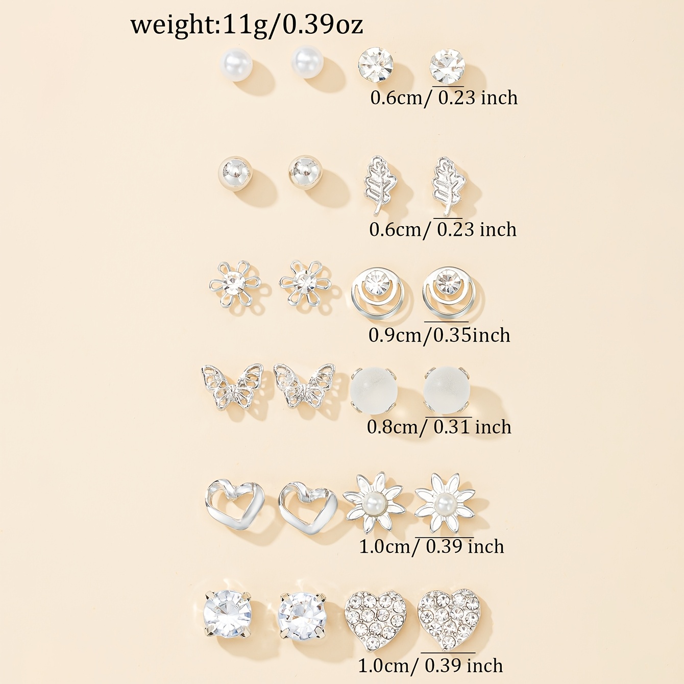 12 Pairs Cute Heart-Shaped Flower Stud Earrings Set, Gift Ready