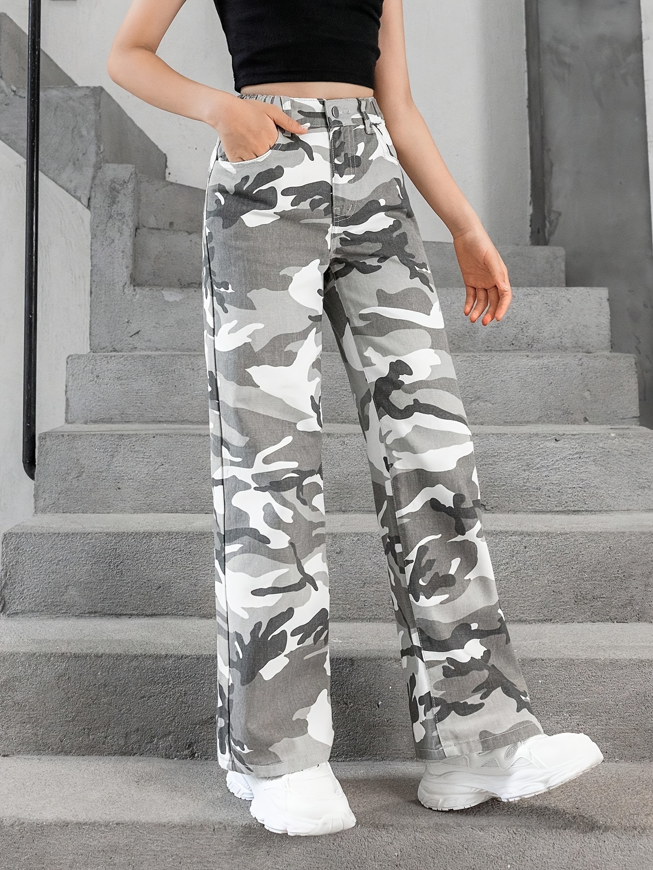 Jeans Girls Camo Top Girls' Camo Print Straight Leg Jeans 100