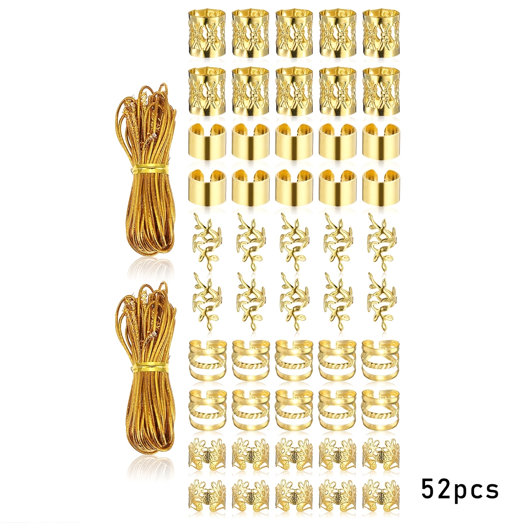 Image of 52pcs Jewelry For Braids Additions Contain Hair Ropes For Braids Adjustable Hair Rings Hair Cuff Hair Charms Hair Beads Decorations For Men Women