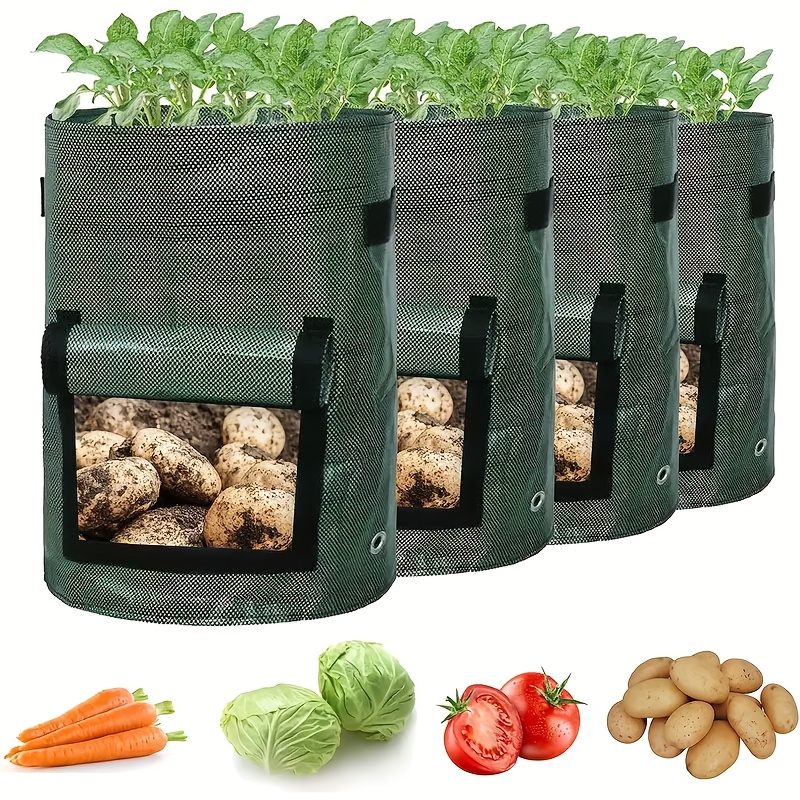 TEMU 4pcs 26.5-liter Potato Planting Bags, Potato Planter With Flip Cover And Handle, Onion, Fruit, Tomato, Carrot Vegetable Garden Planting Bags
