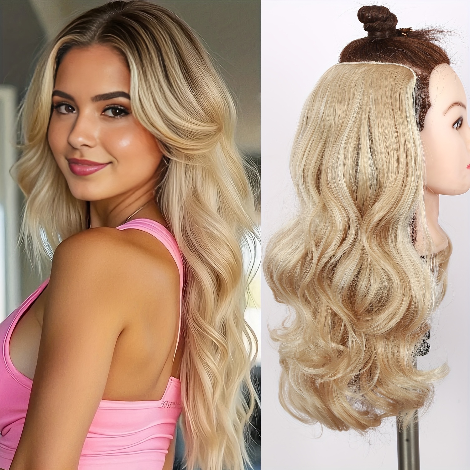 18inch v shaped curly wavy 5 clip in hair extensions for women synthetic hair piece looking   long invisible hair extension wavy curly synthetic hairpieces multiple colors increase volume u shape