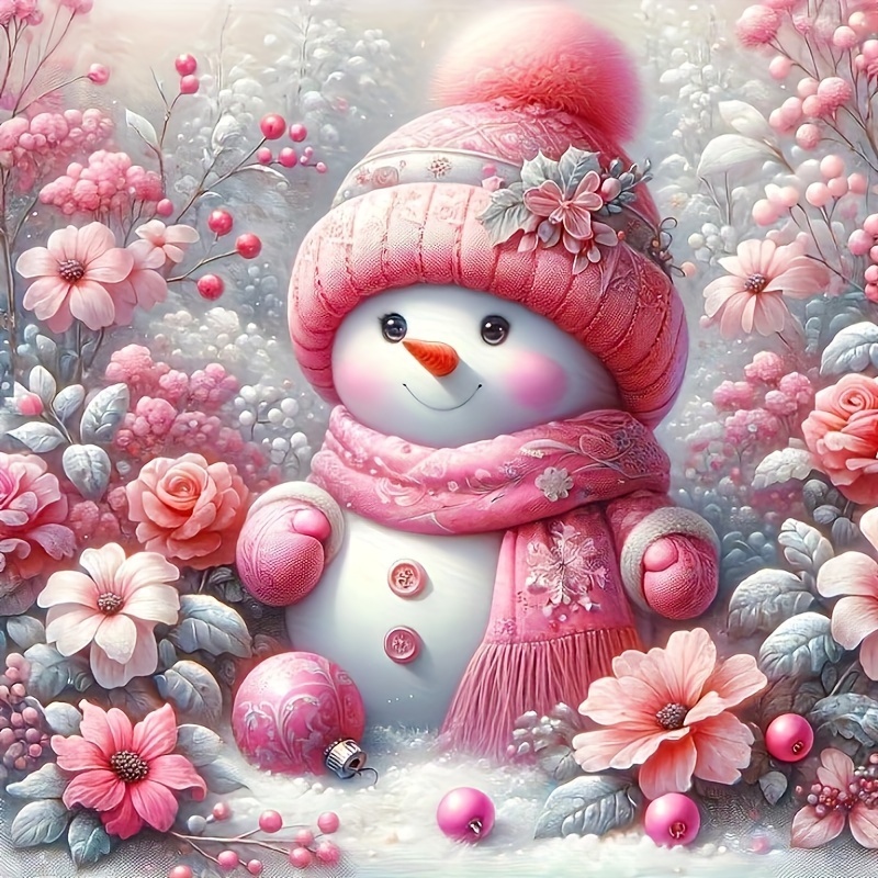 

Diy 5d Diamond Painting Kit - Pink Christmas Snowman, 11.8x11.8" Frameless, Round Full Drill Art Set For Home Decor & Relaxation