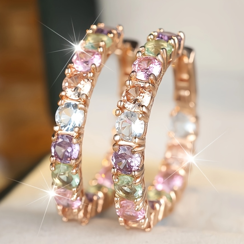 Image of Pair Fashionable Individual Rainbow Synthetic Zirconia Earrings Suitable For Wedding Wear