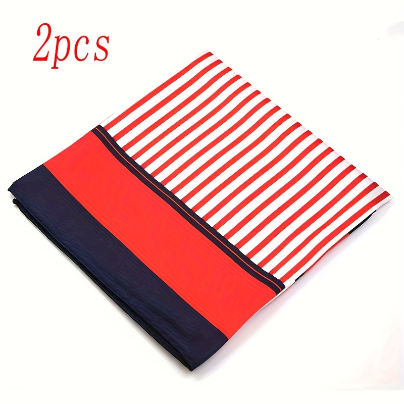 TEMU 2 piezas de Pañuelos Cuadrados a Rayas y Blancas para Mujer - Elegante Bufanda Multifuncional, y Accesorio de Vestido, Tela Tejida para Salidas
