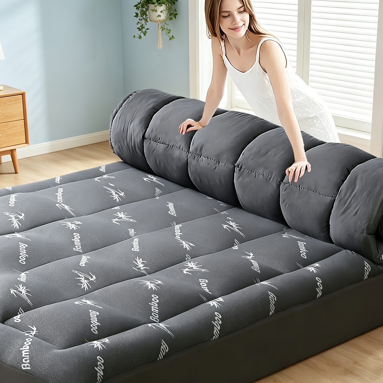 bambu twin xl cooling mattress topper - extra thick pillow top bed pad with  2" down alternative filling,, deep pocket (8"-18" bed sheet compatible),  machine washable for single/double beds | Today's Deals |