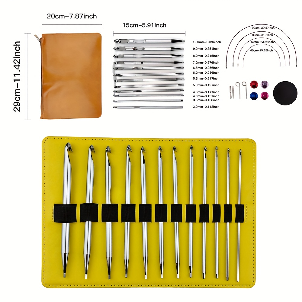 Image of 12pcs Art, Craft, And Sewing Supplies Knitting Tools, Nickel-plated Crochet Hooks, Afghan Detachable Crochet Hook Set, Tunisian Crochet Needles