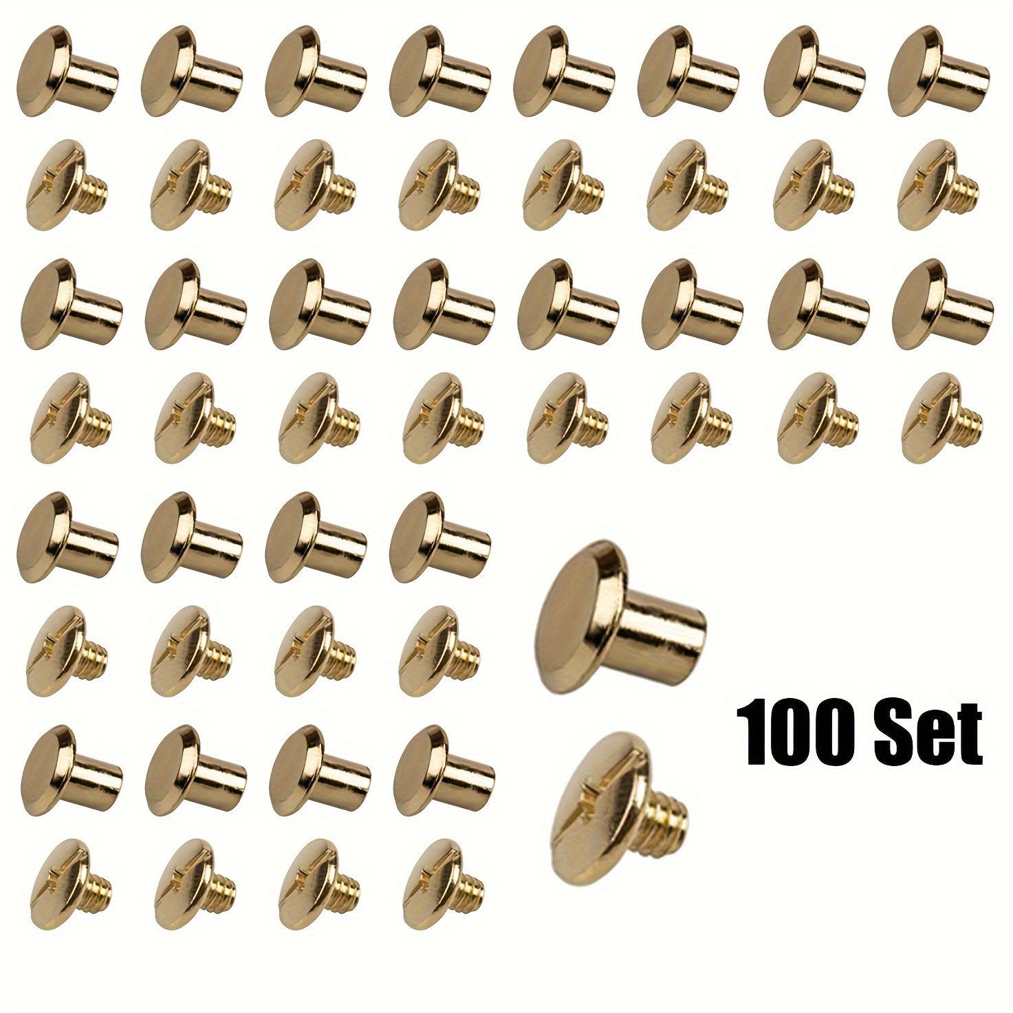 

100 Set Golden Leathercraft Rivets - Easy To Install, Durable Carbide Screw Rivets For Diy Leather Craft Projects