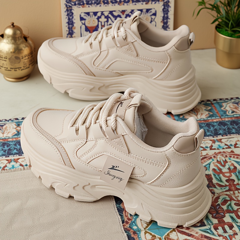 TEMU Baskets plates blanches pour femmes, polyvalentes et décontractées, collection printemps avec semelles souples pour et les loisirs, chaussures