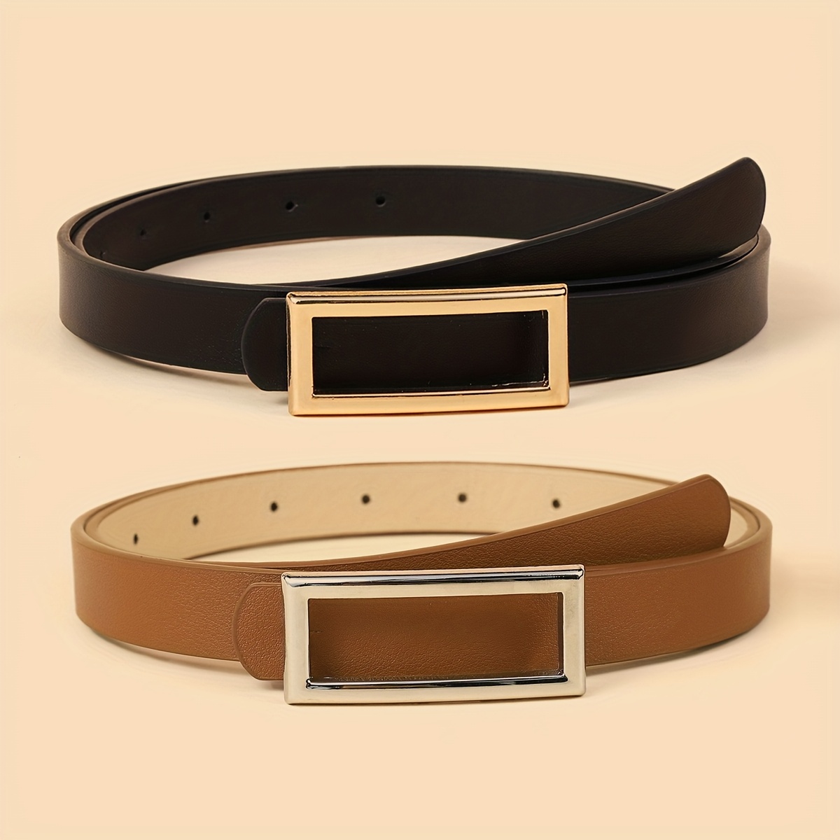 TEMU 2-pack Rectangular Fashionable Simple Light Business Women's Pu Belts For Suit Jackets